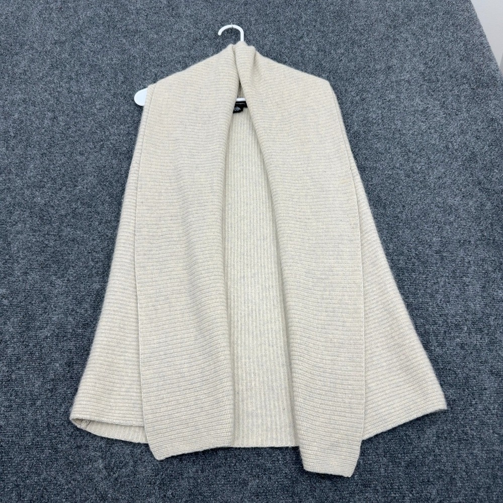 C by Bloomingdale's Cardigan Vest Womens M Cream Wool Cashmere Ribbed Drape Chic